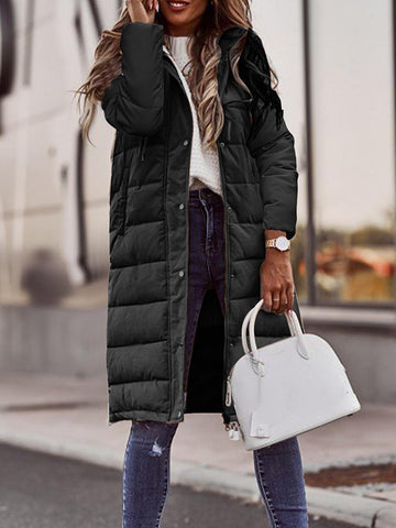 Airchics longue manteaux en duvet fermeture éclair boutonnage avec poches à capuche manches longues femme mode